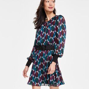 Karl Lagerfeld Multicolor Geometric Mini Dress - Teal, Purple, Burgundy, Black